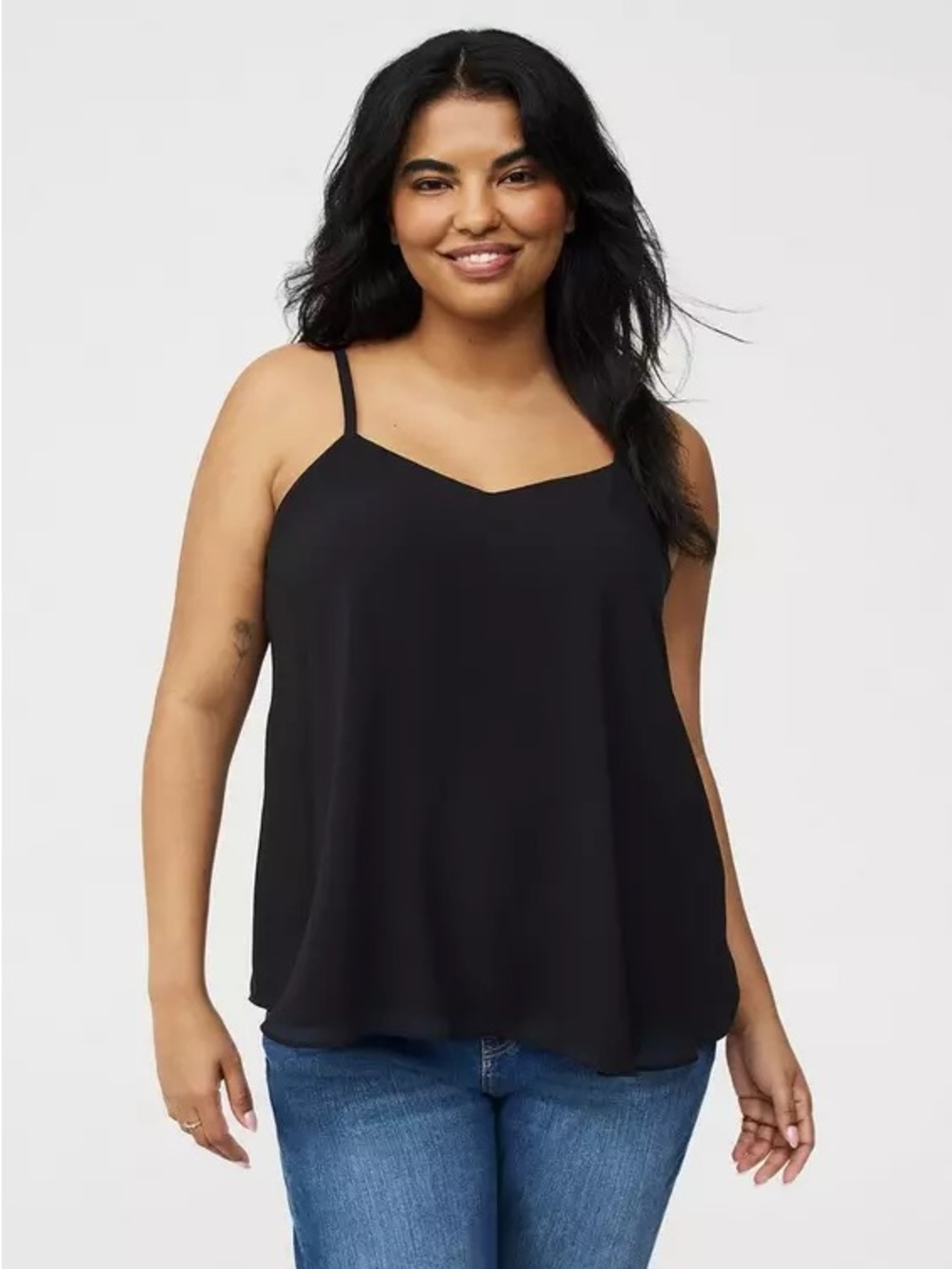 torrid Black V-Neck Sheer Camisole with Adjustable Straps - size 0